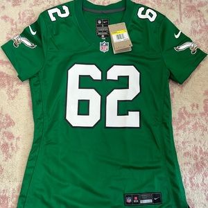 Official Kelly green Jason Kelce Eagles jersey. Women’s small. From fanatics.com